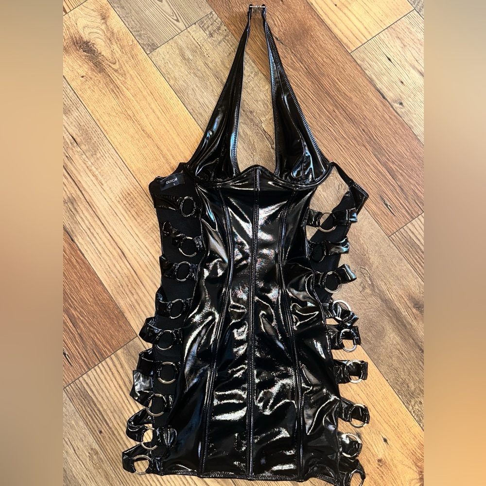 Black Halter Dress with Buckle Details